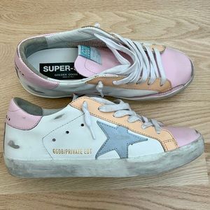 Golden Goose Superstar Leather Sneakers White Pink Melon Light Blue 37